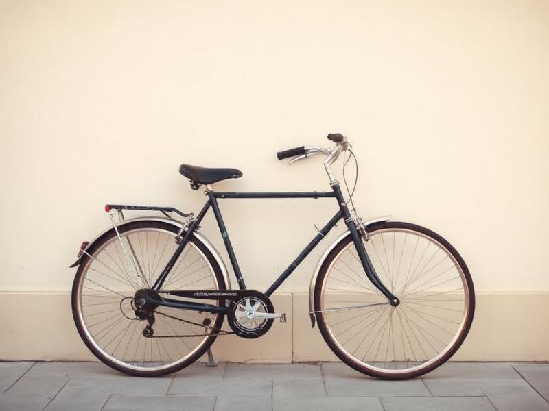 Dunkles Stadtfahrrad an einer hellen Wand